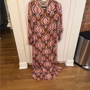 NWT FARM Rio Vibrant Pink and Black Long Sleeve Dress